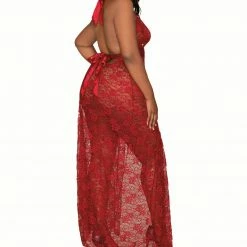 Dream Girl Dreamgirl Lingerie Garnet Plus Size Lace Gown With G String Set 10460X