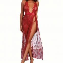 Dream Girl Dreamgirl Lingerie Garnet Lace Gown With G String Set 10460