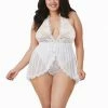 Dream Girl Dreamgirl Lingerie Halter Plunge Lace Teddy White Plus Size Bodysuit 11513X