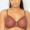 Bras Curvy Couture Sheer Mesh Chocolate Brown Unlined Bra 1311