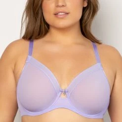 Curvy Couture Sheer Mesh Lavender Unlined Bra 1311