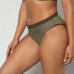 Curvy Couture Sheer Mesh Olive Waves High Cut Hipster Panty 1313