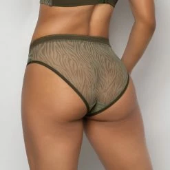Curvy Couture Sheer Mesh Olive Waves High Cut Hipster Panty 1313