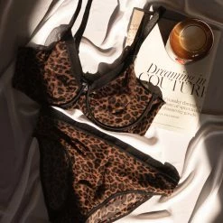 Bras Curvy Couture Sheer Mesh Designer Leopard Print Unlined Bra 1311