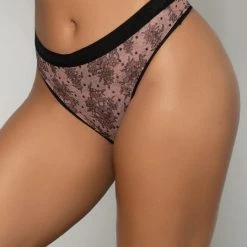 Curvy Couture Sheer Mesh Chantilly High Cut Thong Panty 1312 Bras