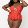 Unique Vintage Swimwear Plus Size Red & White Pin Dot Peplum Solana Tankini Swim Top 165891-CZ157-PL 1 Unique Vintage Swimwear Plus Size Red & White Pin Dot Peplum Solana Tankini Swim Top 165891-CZ157-PL