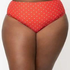 Unique Vintage Swimwear Plus Size Red & White Pin Dot Daphne Bikini Bottom 165901-Cz130-PL