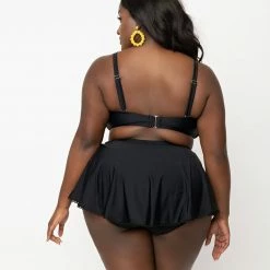 Unique Vintage Swimwear Plus Size Black Bow Rialto Bikini Top 165980-CZ155-PL