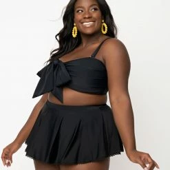 Unique Vintage Swimwear Plus Size Solid Black Pin-Up Coronado Swim Skirt 165990-CZ160-PL