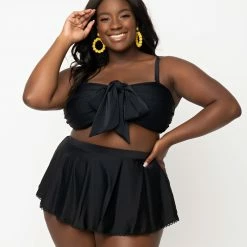 Unique Vintage Swimwear Plus Size Solid Black Pin-Up Coronado Swim Skirt 165990-CZ160-PL