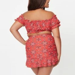 Unique Vintage Swimwear Alice Plus Size Red Bandana Print Skirt Bikini Bottom 166889-CZ105-PL