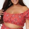Unique Vintage Swimwear Encinitas Plus Size Red Bandana Print Crop Bikini Top 166879-C193-PL