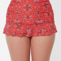 Unique Vintage Swimwear Alice Red Bandana Print Skirt Bikini Bottom 166893-CZ105