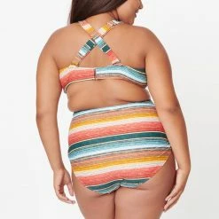 Unique Vintage Swimwear Serape Rainbow Stripe Plus Size Fresh Cut One Piece 166909-CZ203-PL