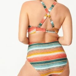 Unique Vintage Swimwear Serape Rainbow Stripe Fresh Cut One Piece 166913-CZ203