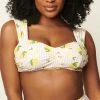 Unique Vintage Swimwear Stripes & Lemons Ruched & Ready Light Pink Bikini Top 168601-CZ195