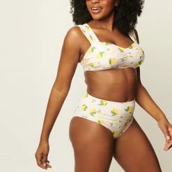 Unique Vintage Swimwear Stripe & Lemons Daphne Light Pink Bikini Bottom 166953-CZ130T