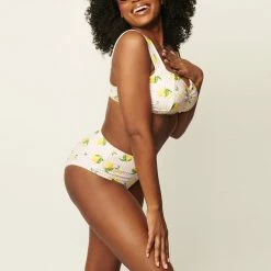 Unique Vintage Swimwear Stripe & Lemons Daphne Light Pink Bikini Bottom 166953-CZ130T