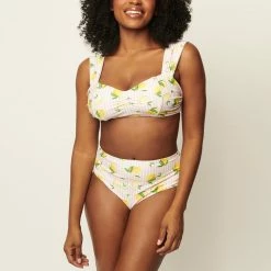 Unique Vintage Swimwear Stripe & Lemons Daphne Light Pink Bikini Bottom 166953-CZ130T