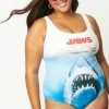 Unique Vintage Swimwear Jaws X Unique Vintage Jaws Movie Plus Size Poster Huntington One Piece 167083-CZ149NB-PL