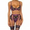 Oh La La Cheri Lingerie Cadence Plum Lace And Mesh 3 Piece Set 41-11629
