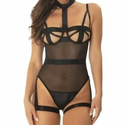 Oh La La Cheri Lingerie Dena Black Strappy Bodysuit 51-11062