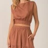 Elan Swimwear Clay Boatneck Linen Crop Top Cover Up 10829