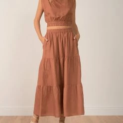 Elan Swimwear Clay Linen Maxi Tiered Skirt Cover Up LW4112