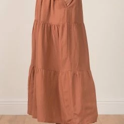 Elan Swimwear Clay Linen Maxi Tiered Skirt Cover Up LW4112
