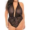 Oh La La Cheri Lingerie Aria Black Mesh Plus Size Teddy 52-10990X