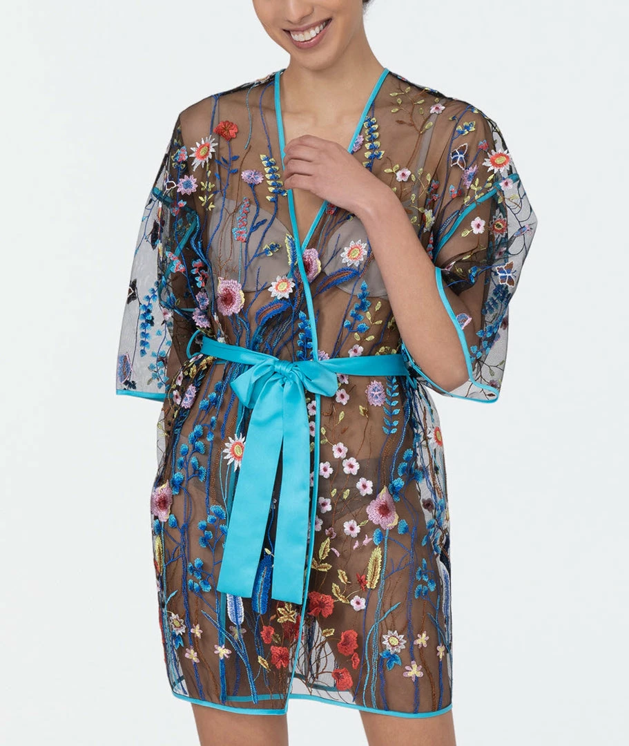 Rya Sleepwear Oasis Multi Color Sheer Embroidered Robe Cover Up 540 Lingerie 3 Rya Sleepwear Oasis Multi Color Sheer Embroidered Robe Cover Up 540 Lingerie