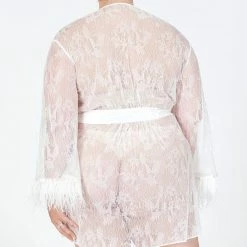 Lingerie Rya Sleepwear Jasmine Ivory Feather Robe Cover Up 585