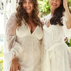 Lingerie Rya Sleepwear Jasmine Ivory Feather Robe Cover Up 585