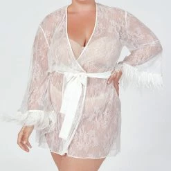 Lingerie Rya Sleepwear Jasmine Ivory Feather Robe Cover Up 585