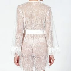 Lingerie Rya Sleepwear Jasmine Ivory Feather Robe Cover Up 585
