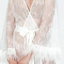 Lingerie Rya Sleepwear Jasmine Ivory Feather Robe Cover Up 585