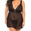 Oh La La Cheri Lingerie Nora Black Lace And Mesh Plus Size Babydoll 75-10789X