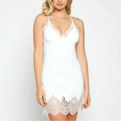 I Collection ICollection Lingerie Arlene White Lace Chemise 78001