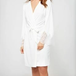 I Collection ICollection Lingerie Arlene White Plus Size Robe 78002X PJS & Lounge