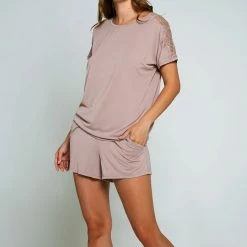 I Collection ICollection Loungewear Estelle Blush Short PJ Set 78081 Petite