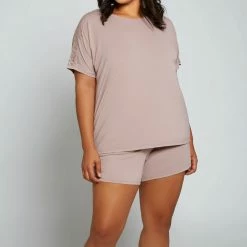 I Collection PJS & Lounge ICollection Loungewear Estelle Blush Plus Size Short PJ Set 78081X