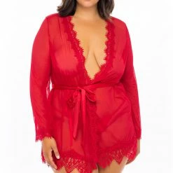 Oh La La Cheri Lingerie Provence Red Plus Size Robe & Panty Set 94-11136X