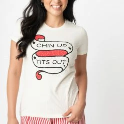 PJS & Lounge Unique Vintage Chin Up Tits Out Womens Fit Tee 94528