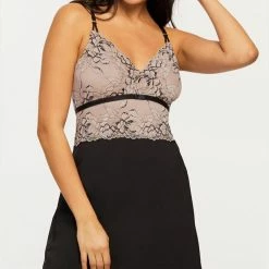 Montelle Parisian Kiss Taupe Black Gown 9466 Lingerie