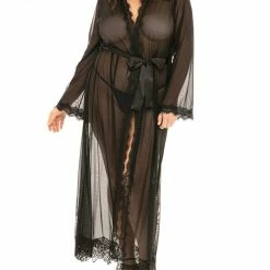 Oh La La Cheri Lingerie Provence Black Plus Size Long Robe 95-11136X