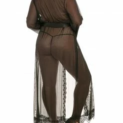 Oh La La Cheri Lingerie Provence Black Plus Size Long Robe 95-11136X