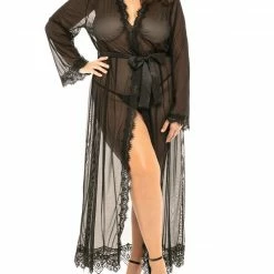 Oh La La Cheri Lingerie Provence Black Plus Size Long Robe 95-11136X