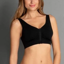 Bras Anita Lynn Black Post Mastectomy Wireless Zip Up Bra 5768X