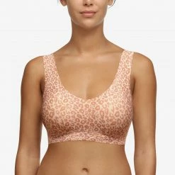 Chantelle SoftStretch Neutral Leopard Padded V-Neck Bralette Bra 11D1