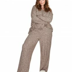 MeMoi Loungewear Hacci Pebble Brown Wide Leg Plus Size Lounge Pant CLP06680X PJS & Lounge